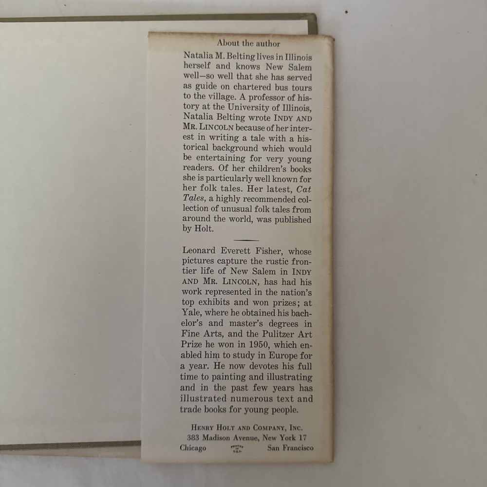Vintage 60s Indy and Mr. Lincoln by Natalia M. Belting Children's Hardcover Book - Picture 9 of 10